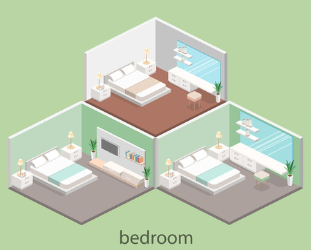 modern bedroom design in isometric style. Flat 3D illustrationのイラスト素材