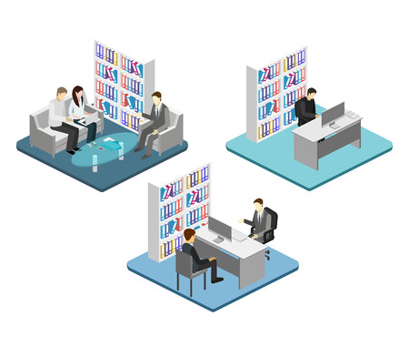 isometric interior of director's office. Flat 3D illustration of cabinet.のイラスト素材