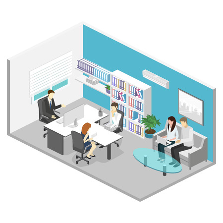 isometric interior of director's office. Flat 3D illustration of cabinet.のイラスト素材