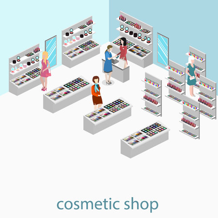 Isometric flat 3D isolated concept vector interior cosmetics shopのイラスト素材
