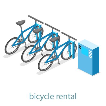 Isometric flat 3D isolated concept vector cutaway interior bicycle rentalのイラスト素材