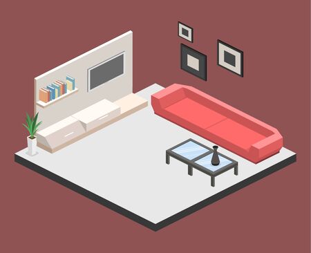 isometric interior of a modern living room. Flat 3D illustrationのイラスト素材