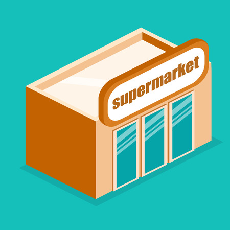 Isometric flat 3D isolated concept vector outside market store street, supermarket, shopping mallのイラスト素材