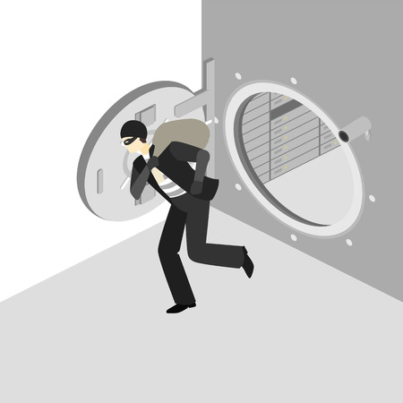thief running out of a bank vaul.のイラスト素材