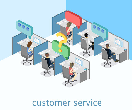 Isometric flat 3D interior call center. Customer support.のイラスト素材