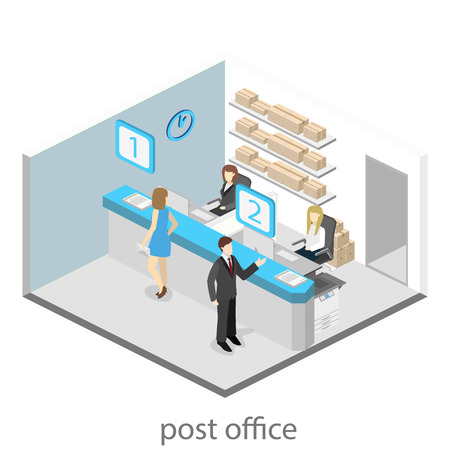 Isometric flat 3D interior of post office. Vector illustration post serviceのイラスト素材