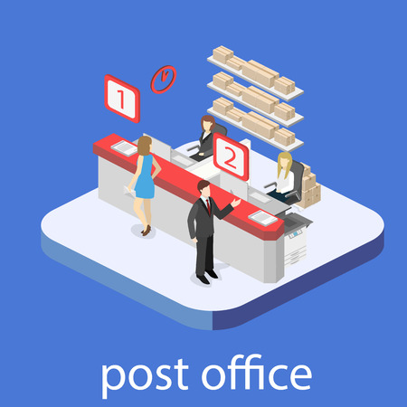 Isometric flat 3D interior of post office. Vector illustration post serviceのイラスト素材