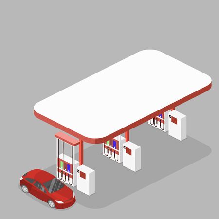 Isometric flat 3D concept vector outside Gas station, petrol stationのイラスト素材