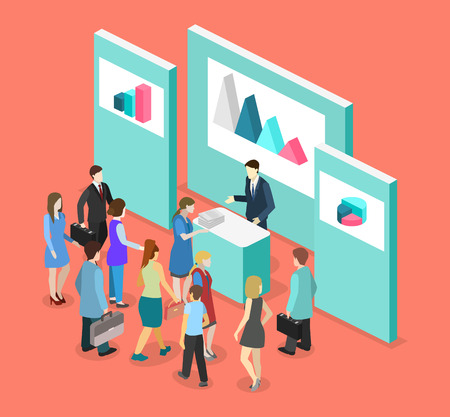 Isometric flat 3D concept vector exhibition or promotion stand. Trade show boothのイラスト素材