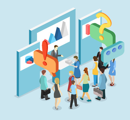Isometric flat 3D concept vector exhibition or promotion stand. Trade show boothのイラスト素材
