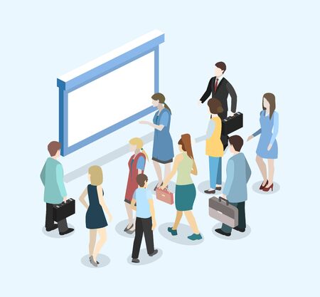 Isometric flat 3D concept vector exhibition or promotion stand. Trade show boothのイラスト素材