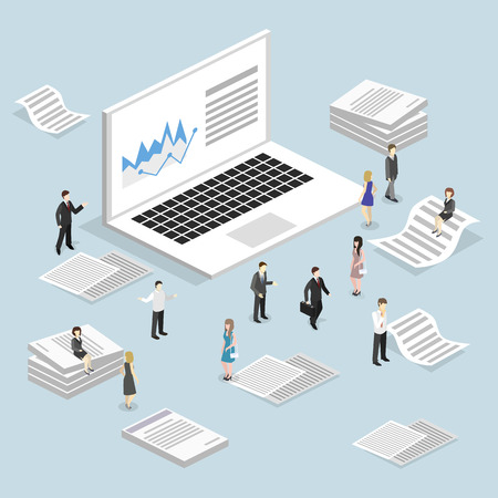 Isometric flat 3D isolated vector cutaway interior office workplace with people.のイラスト素材