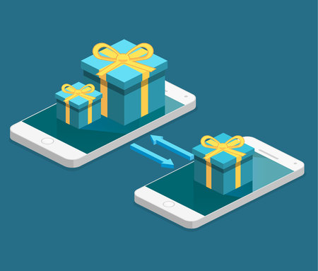 Online order. gift box on top of phone touch screenのイラスト素材