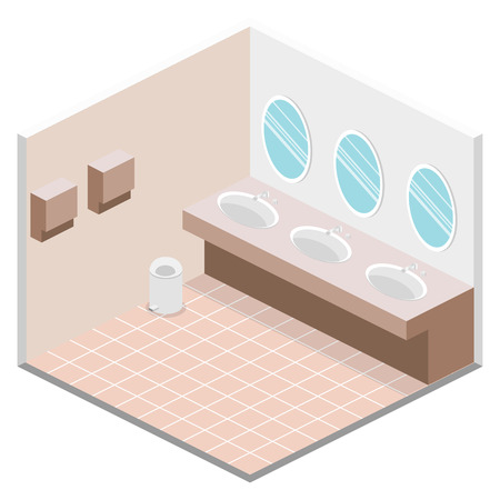 Isometric flat 3D isolated concept vector cutaway interior of public toiletのイラスト素材