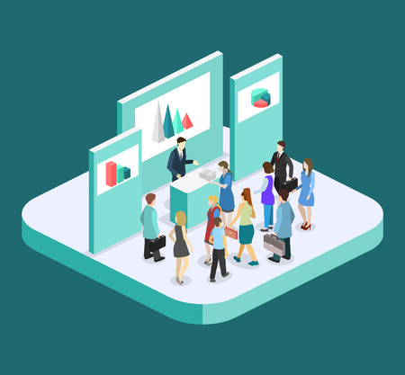 Isometric flat 3D concept vector exhibition or promotion stand. Trade show boothのイラスト素材