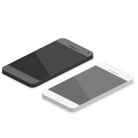 Isometric flat 3D isolated concept vector black and white Smartphones.のイラスト素材