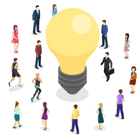 Isometric flat 3D isolated concept vector business idea concept. People Innovation. creative process. Big idea brainstormingのイラスト素材