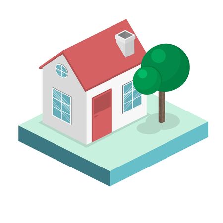 Isometric flat 3D isolated concept vector cityscape. District with small single-storey housesのイラスト素材