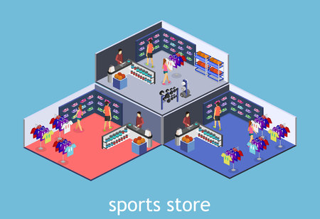 Isometric flat 3D isolated concept vector interior goods for the sports shop.のイラスト素材