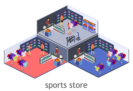 Isometric flat 3D isolated concept vector interior goods for the sports shop.のイラスト素材
