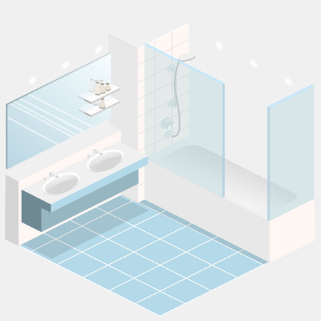 Isometric flat 3D interior of bathroomのイラスト素材