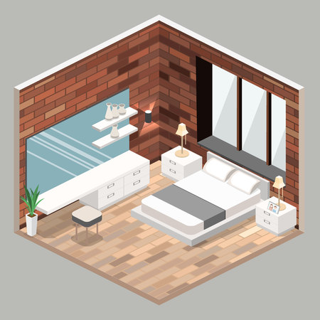 modern bedroom design in isometric style.のイラスト素材