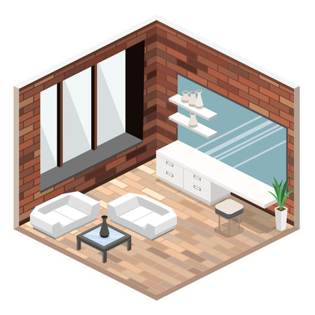 modern bedroom design in isometric style.のイラスト素材