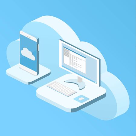 Isometric flat 3D isolated concept vector Web cloud technologyのイラスト素材