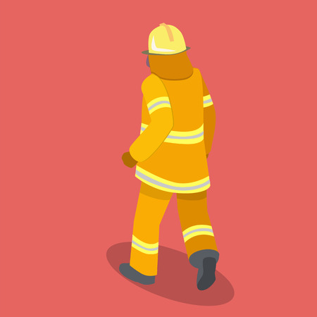 Isometric flat 3D isolated concept vector cutaway Firefighters in actionのイラスト素材