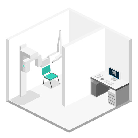 Isometric flat 3D isolated concept vector cutaway interior Oral Radiologyのイラスト素材