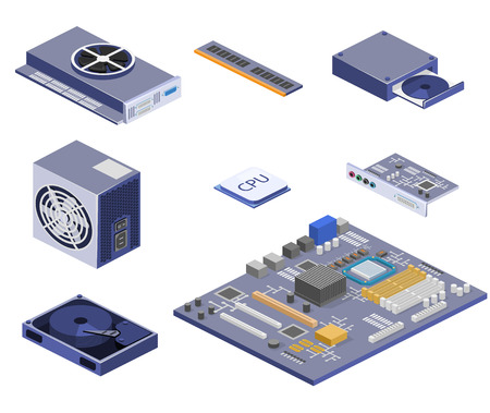 Isometric flat 3D isolated concept vector white computer Computer partsのイラスト素材