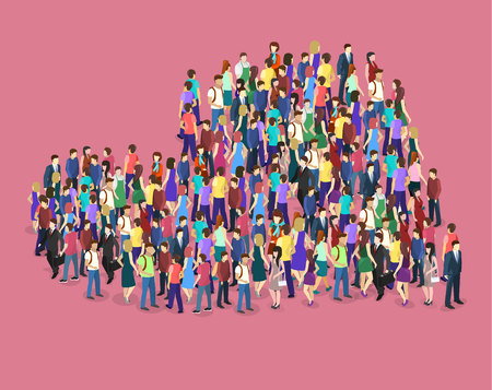 Isometric flat 3D isolated concept vector Infographic chart consisting of a crowd of people in the shape of a heartのイラスト素材