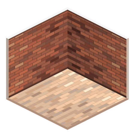 loft apartment with brick wall. Isometric flat 3D abstract interior empty room. White illustration room.のイラスト素材