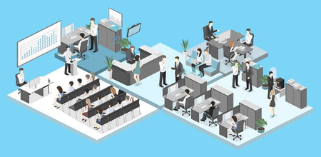 Isometric conference hall, offices, workplaces, director of the office interiorのイラスト素材