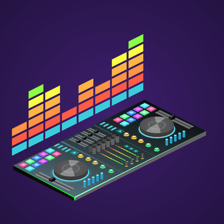 Isometric flat 3D isolated concept vector dj console.のイラスト素材