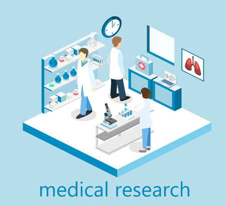 Isometric flat 3D concept vector interior of science laboratory. medical research pharmaceutical illustrationのイラスト素材