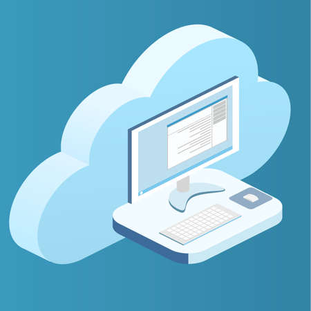 Isometric flat 3D isolated concept vector Web cloud technologyのイラスト素材