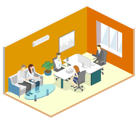 isometric interior of director's office. Flat 3D illustration of cabinet.のイラスト素材