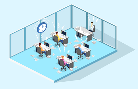 Isometric flat 3D isolated concept Deadline Concept of overworked man. Time to work.のイラスト素材