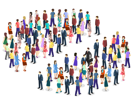 Isometric flat 3D isolated concept vector Infographic chart consisting of a crowd of peopleのイラスト素材