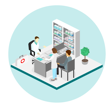 Medical consultation, Isometric interior of doctor office.のイラスト素材
