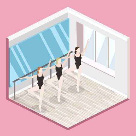 Isometric flat 3D isolated vector cutaway interior empty training dance-hallのイラスト素材