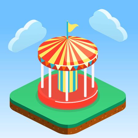 Isometric flat 3D vector city banners with carousels. amusement park.のイラスト素材