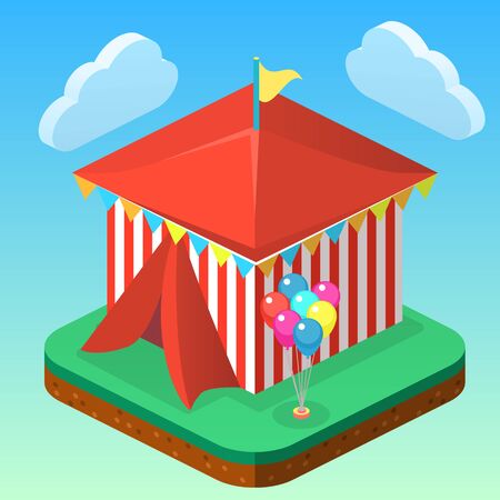 Isometric flat 3D isolated city banners with carousels. amusement parkのイラスト素材