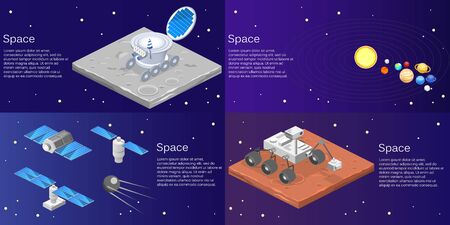 Isometric flat 3D isolated concept vector of a lunar rover on the surface of the moon, solar system, planets, satellitesのイラスト素材
