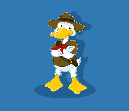 duck wearing boyscout uniform cross hand poseのイラスト素材