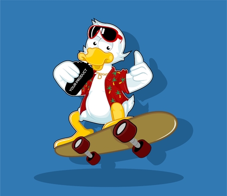 Duck cartoon riding skateboard vectors cool mascotのイラスト素材