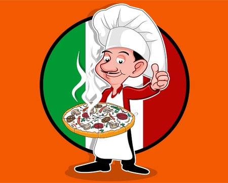 pizza chef mascot cartoon style vectorsのイラスト素材