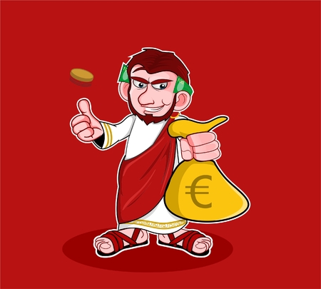 caesar cartoon holding money bag cartoon styleのイラスト素材