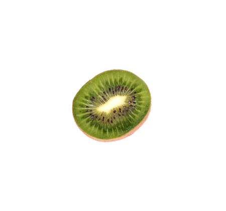 Slice of fresh kiwi fruit isolated on white backgroundの写真素材